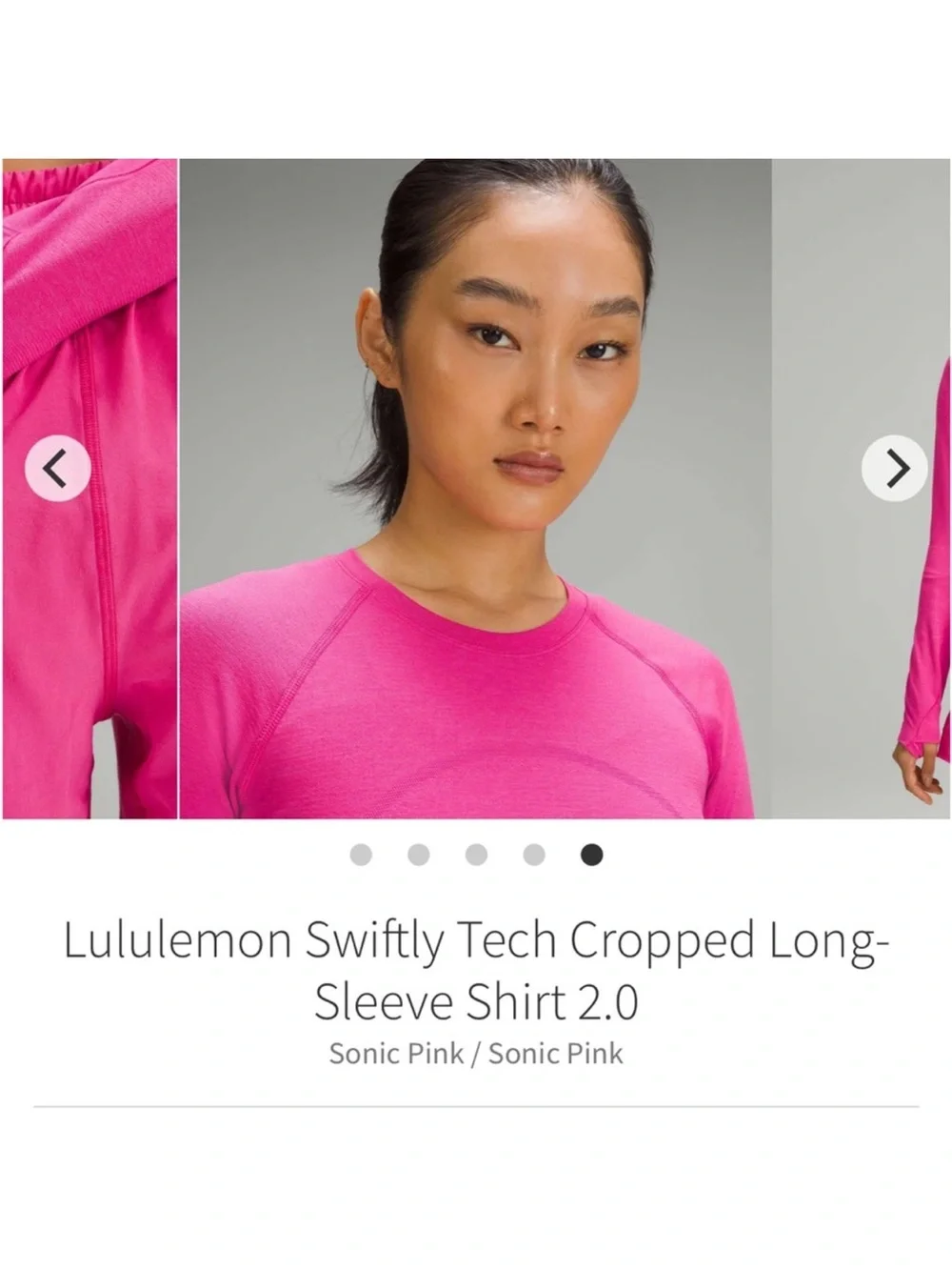 Lululemon Swiftly Tech cropped Long Sleeve Shirt 2.0 Sonic Pink Sz 6